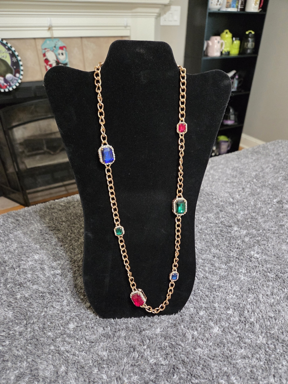 ICON Gold-Tone Chain Necklace with Red, Blue and Green Gemstones